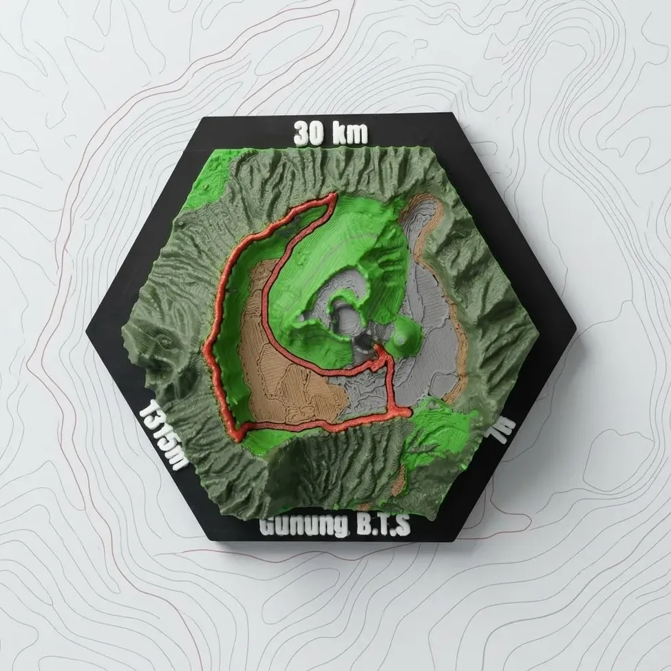 Octagon Strava route tile, 15 cm, four terrain colours